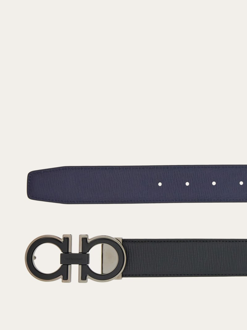 Ferragamo | Men's Reversible And Adjustable Gancini Belt - Midnight Blue/Black
