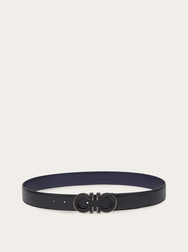 Ferragamo | Men's Reversible And Adjustable Gancini Belt - Midnight Blue/Black
