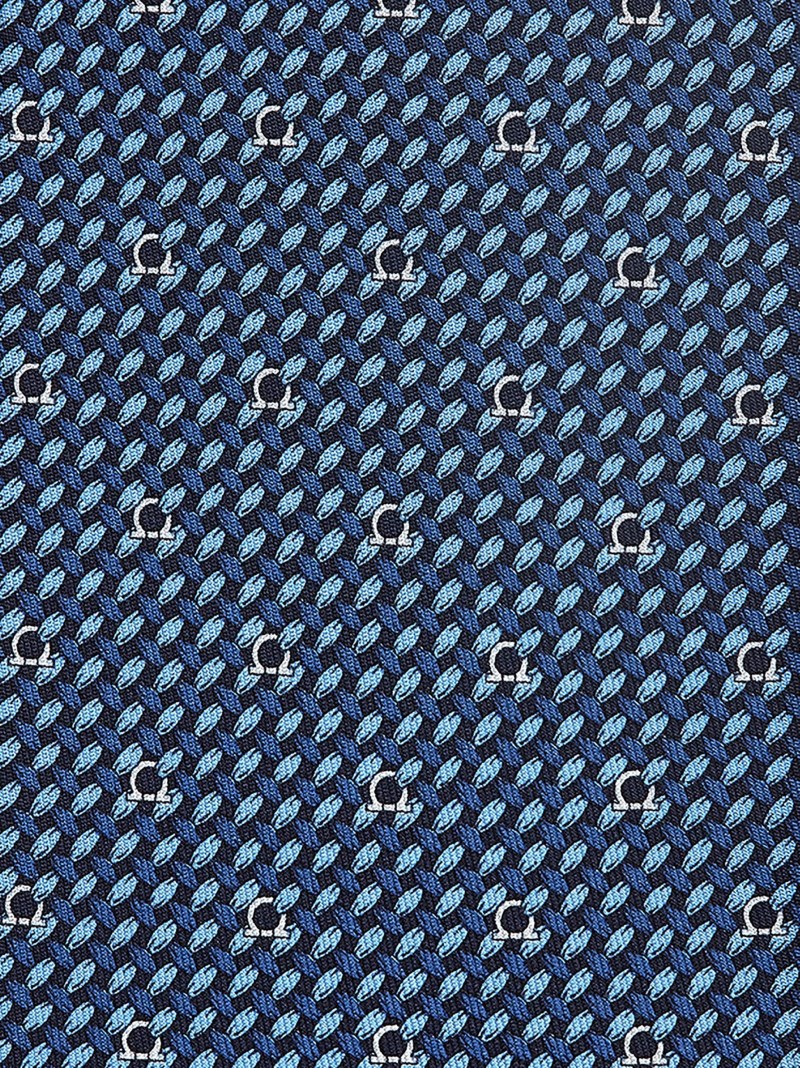 Ferragamo | Men's Gancini Print Silk Tie - Navy Blue/Blue