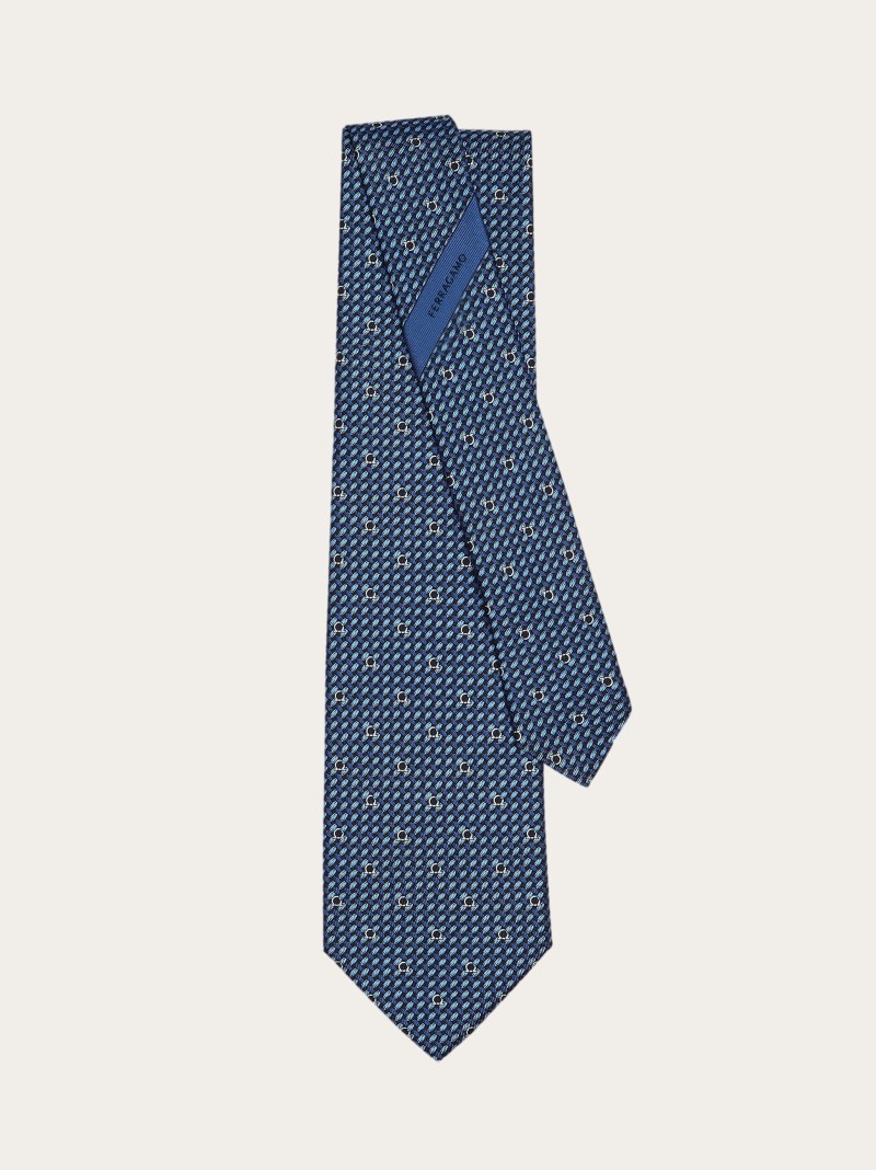Ferragamo | Men's Gancini Print Silk Tie - Navy Blue/Blue