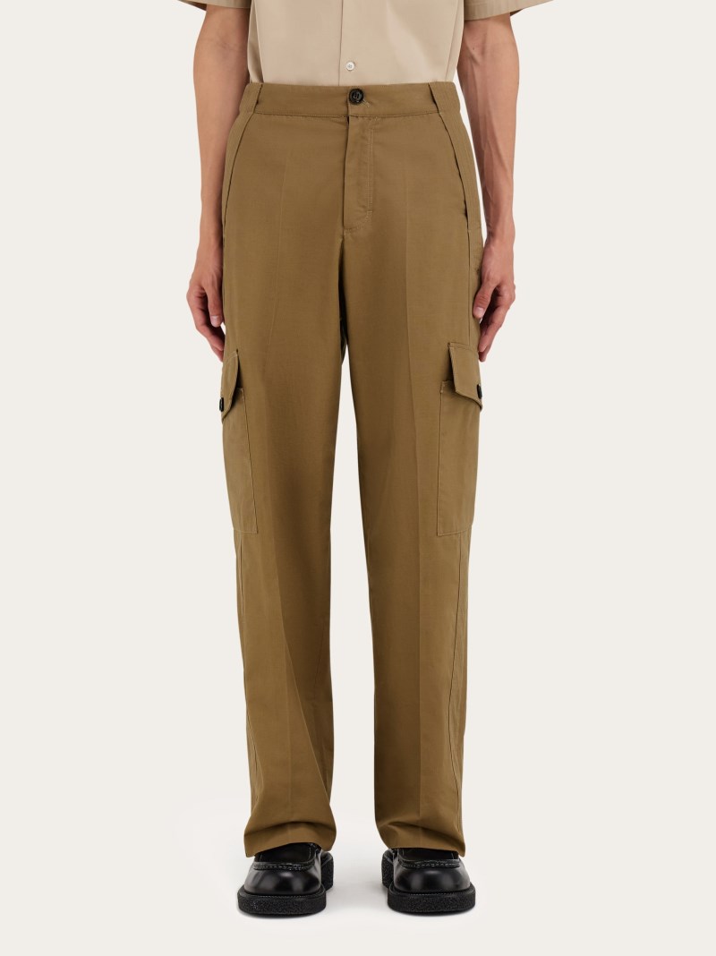 Ferragamo | Men's Canvas Cargo Pants - Lead Green