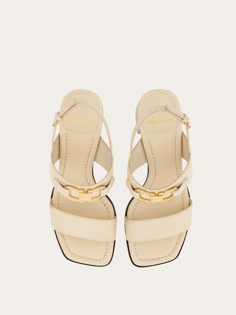 Ferragamo | Women's Sandal With Gancini Ornament - Mascarpone