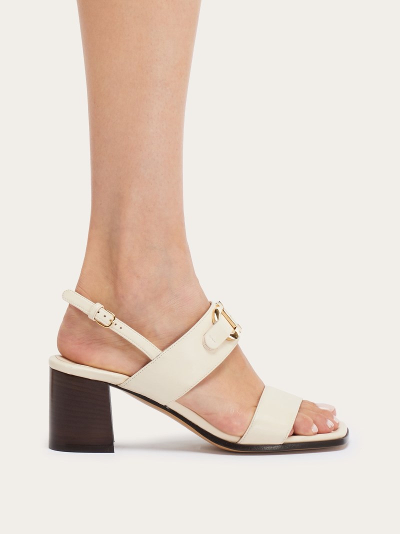 Ferragamo | Women's Sandal With Gancini Ornament - Mascarpone
