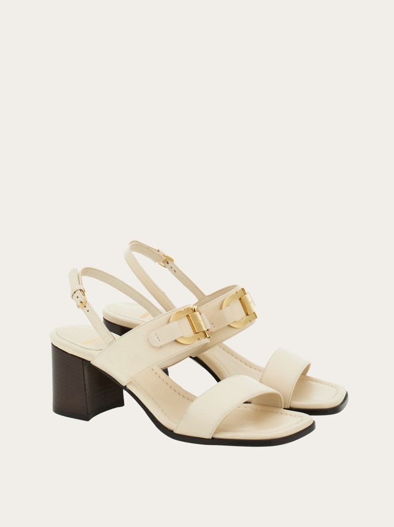 Ferragamo | Women's Sandal With Gancini Ornament - Mascarpone