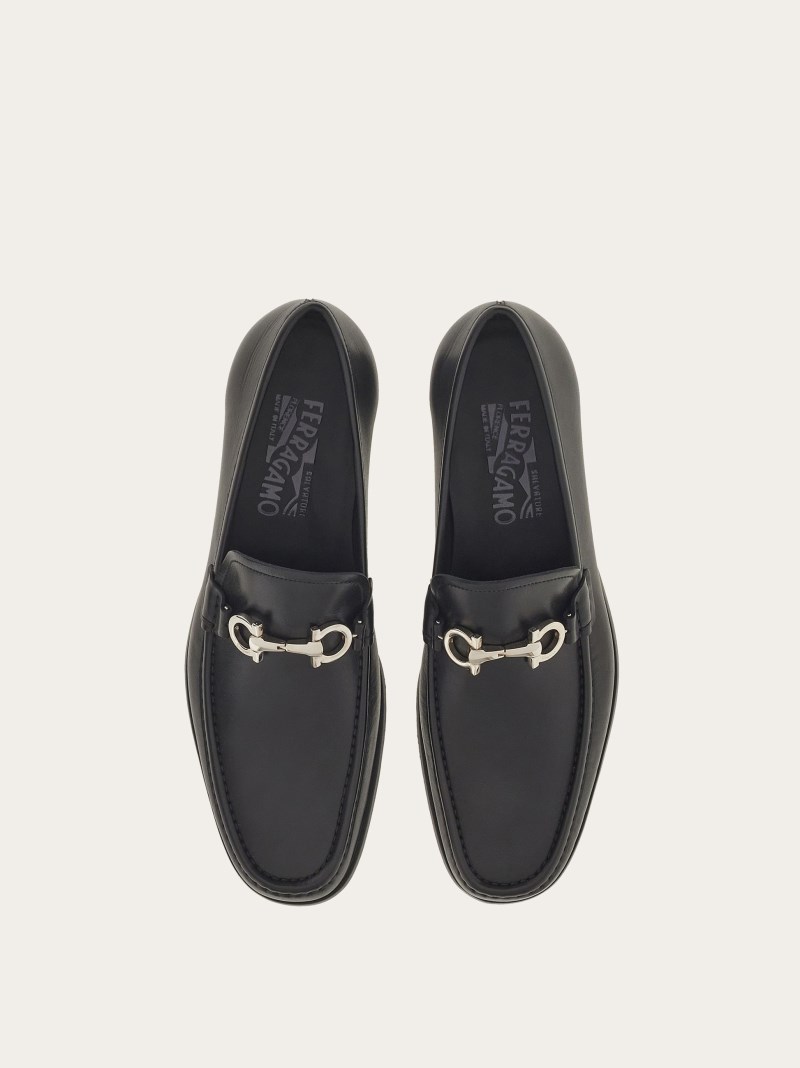 Ferragamo | Men's Moccasin With Gancini Reversible Ornament - Black