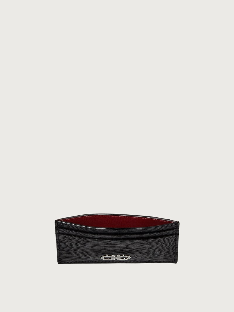 Ferragamo | Men's Gancini Credit Card Holder - Black/Ferragamo Red