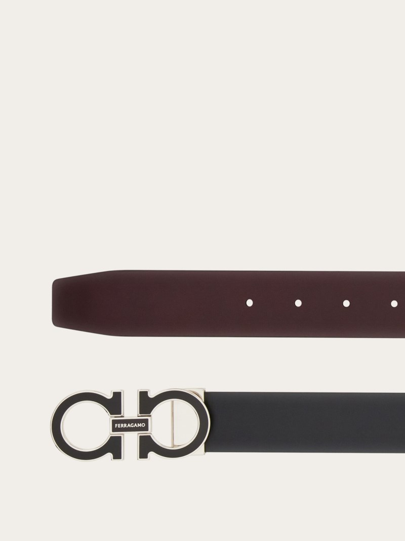 Ferragamo | Men's Reversible And Adjustable Gancini Belt - Black/Dark Barolo