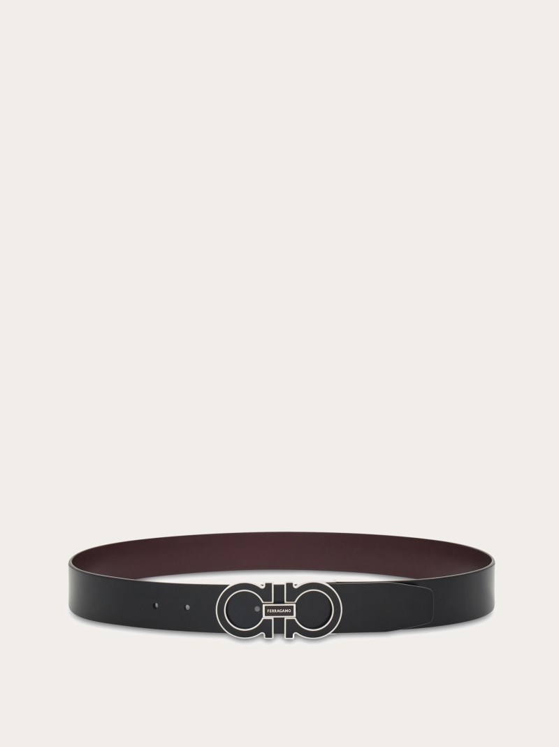 Ferragamo | Men's Reversible And Adjustable Gancini Belt - Black/Dark Barolo