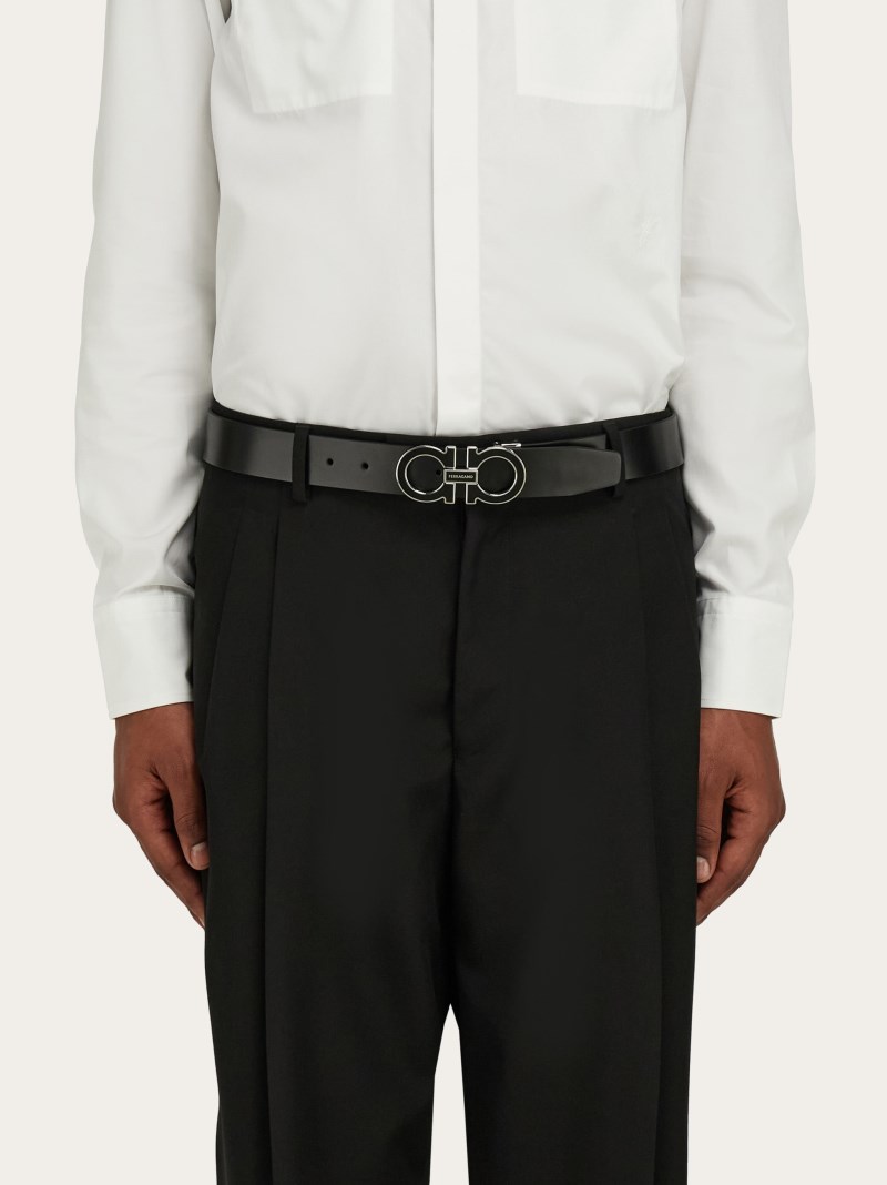 Ferragamo | Men's Reversible And Adjustable Gancini Belt - Black/Dark Barolo