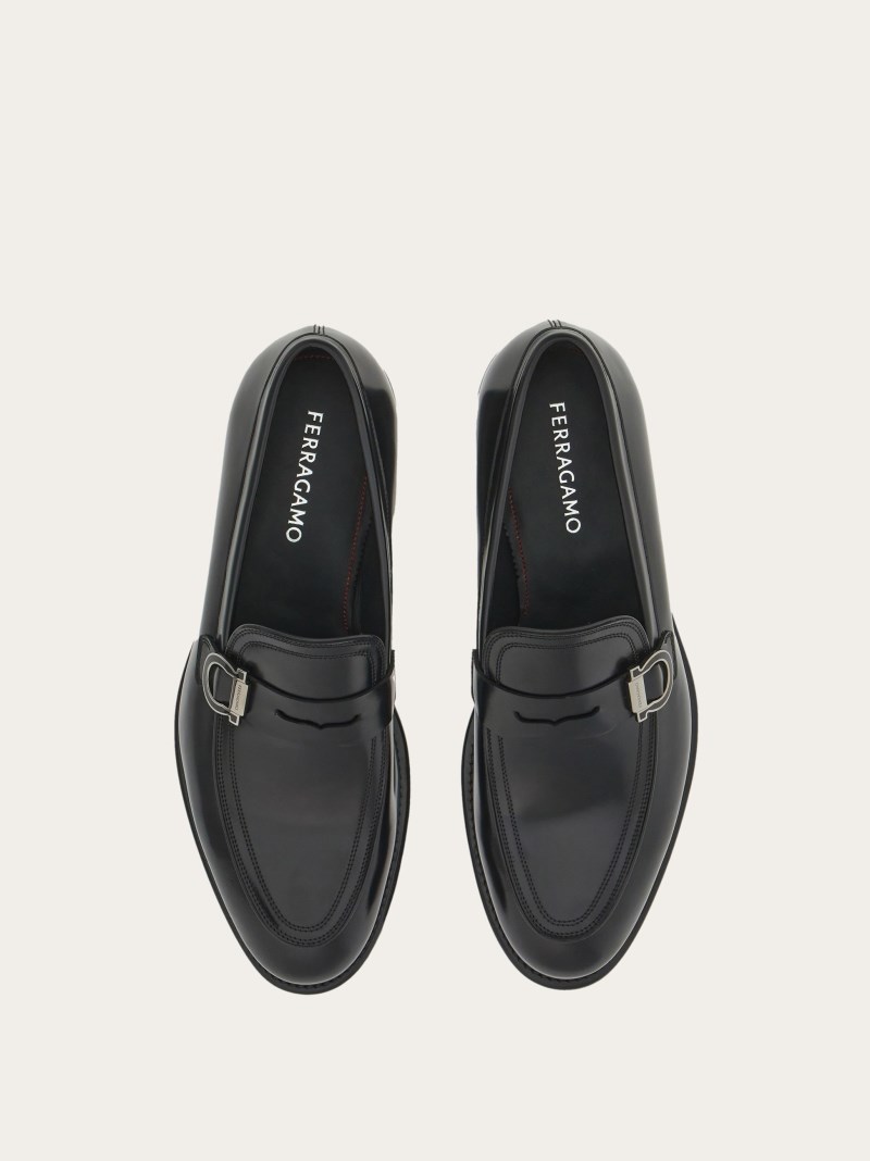 Ferragamo | Men's Moccasin With Gancini Ornament - Black