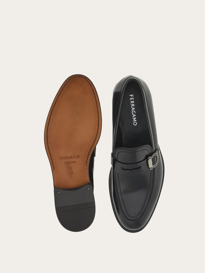 Ferragamo | Men's Moccasin With Gancini Ornament - Black