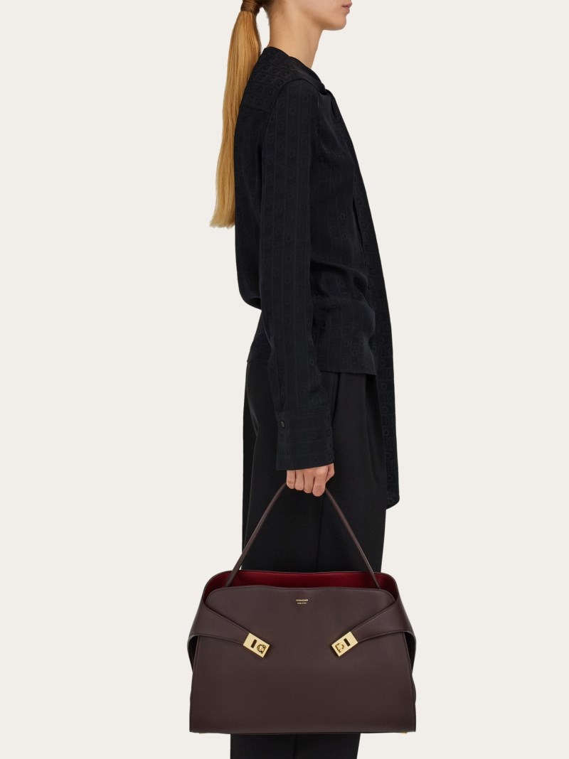 Ferragamo | Women's Hug Soft Bicolor Shoulder Bag - Oxblood/Burgundy