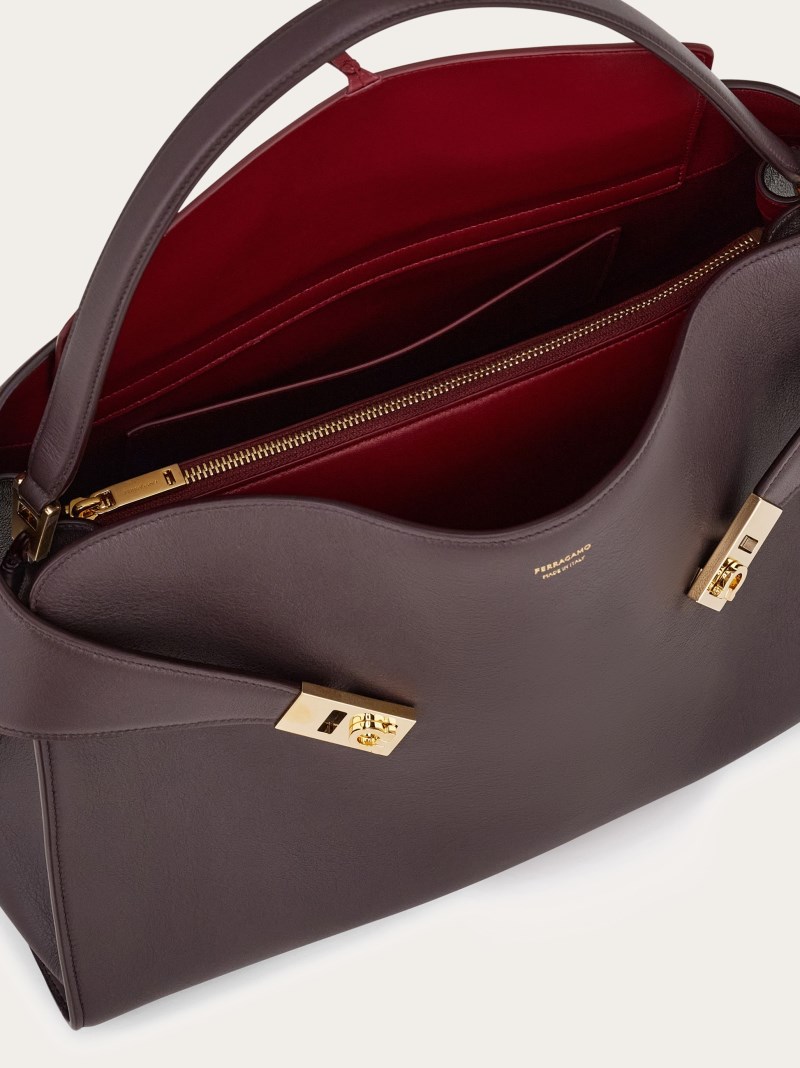 Ferragamo | Women's Hug Soft Bicolor Shoulder Bag - Oxblood/Burgundy