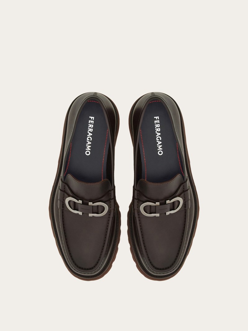 Ferragamo | Men's Moccasin With Gancini Ornament - Testa Di Moro