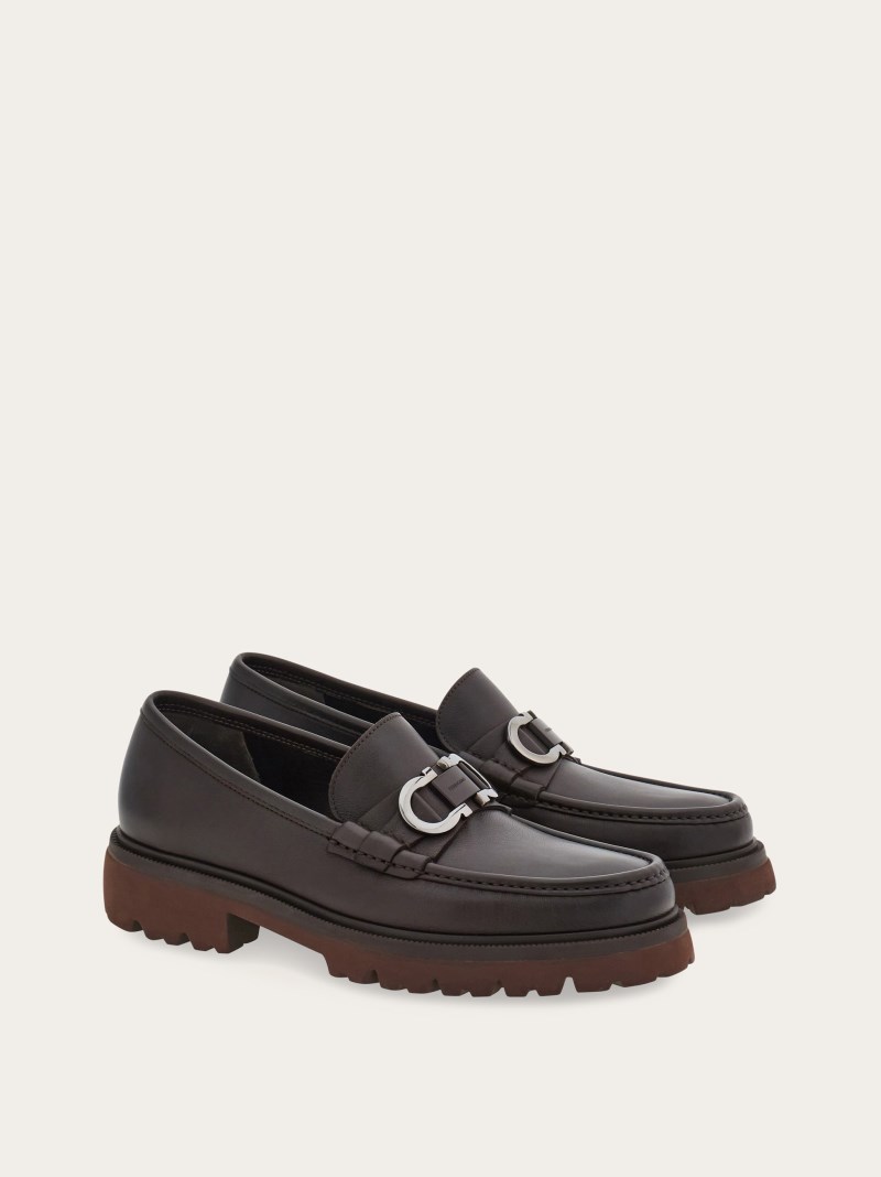 Ferragamo | Men's Moccasin With Gancini Ornament - Testa Di Moro