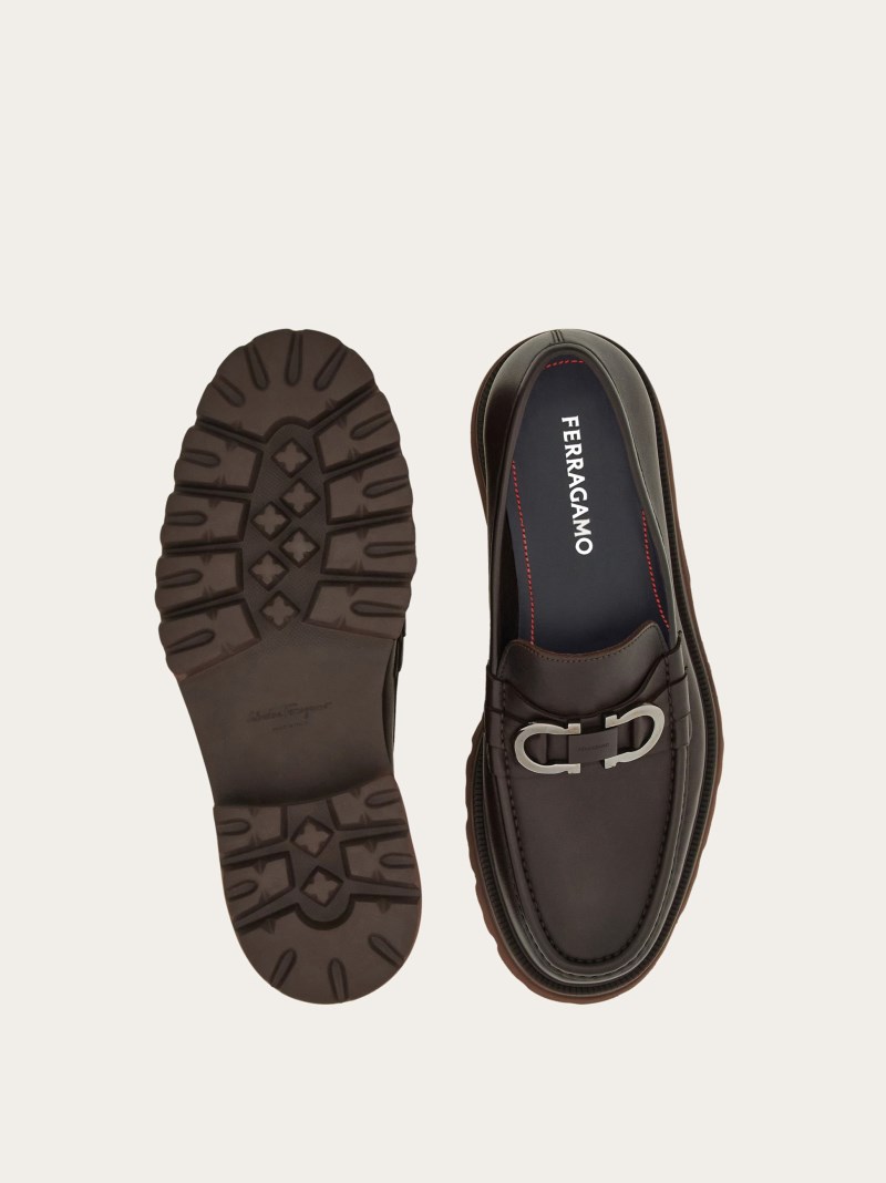 Ferragamo | Men's Moccasin With Gancini Ornament - Testa Di Moro
