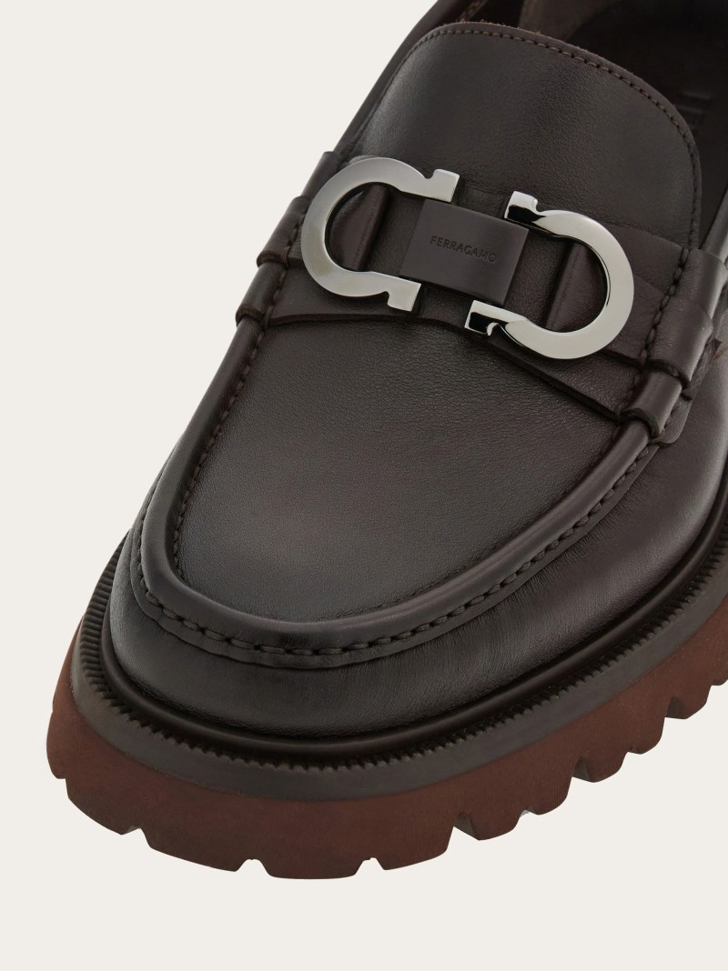 Ferragamo | Men's Moccasin With Gancini Ornament - Testa Di Moro