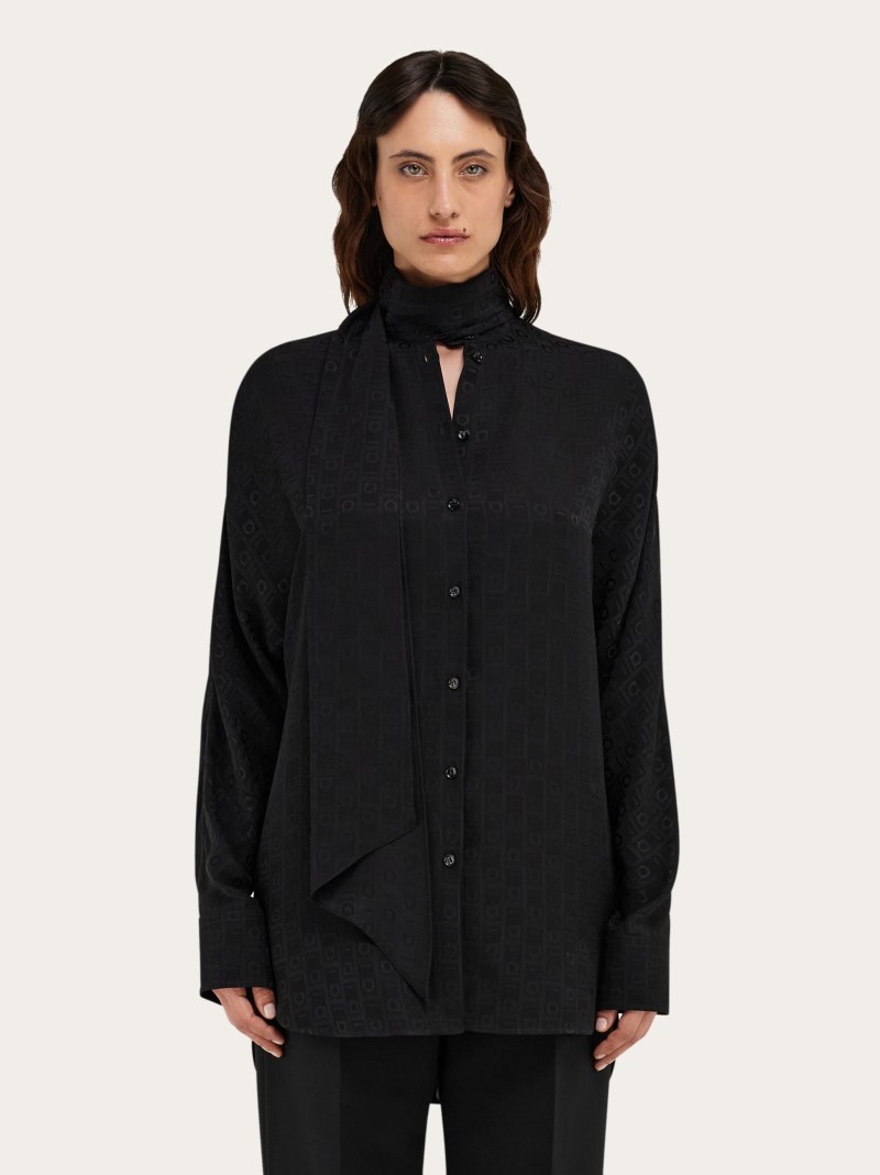 Ferragamo | Women's Viscose Blouse With Sash Collar - Black