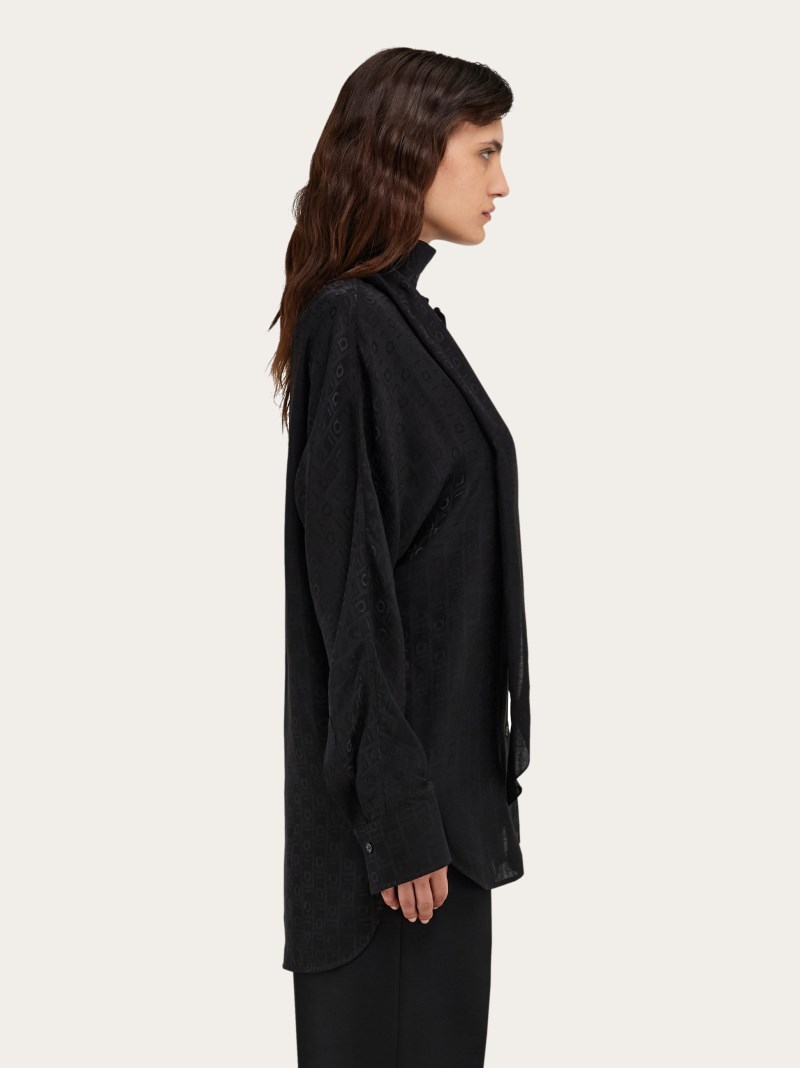 Ferragamo | Women's Viscose Blouse With Sash Collar - Black