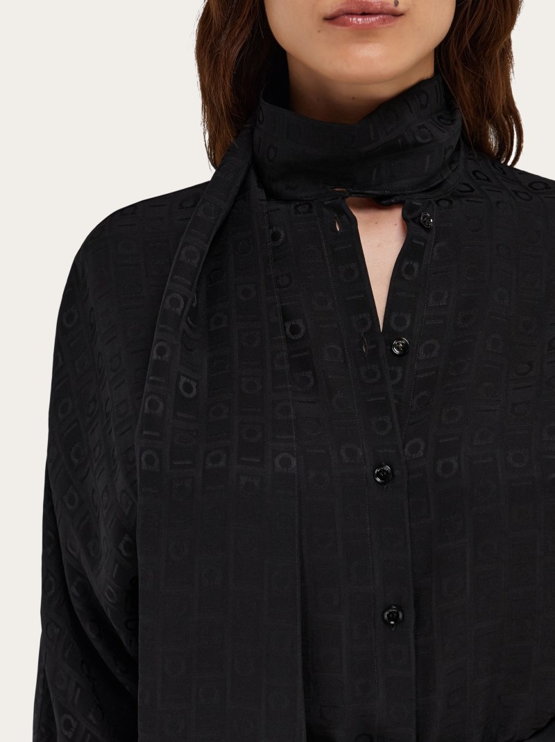 Ferragamo | Women's Viscose Blouse With Sash Collar - Black