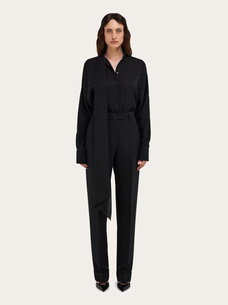 Ferragamo | Women's Viscose Blouse With Sash Collar - Black