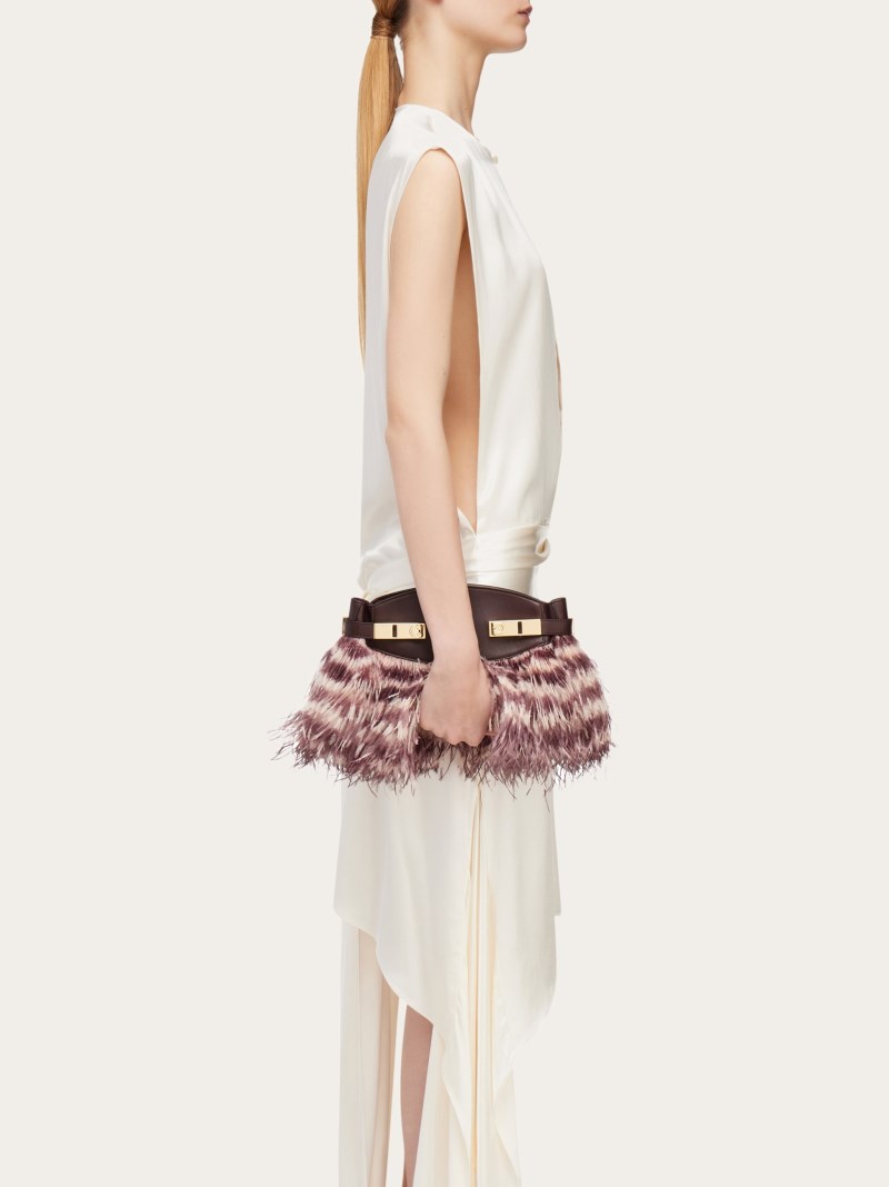 Ferragamo | Women's Hug Soft Crossbody Bag With Feathers - Oxblood/Blush