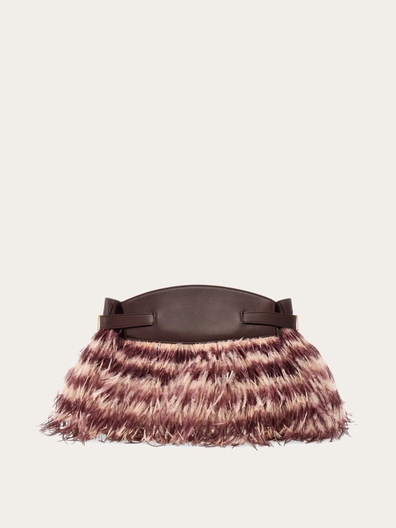 Ferragamo | Women's Hug Soft Crossbody Bag With Feathers - Oxblood/Blush
