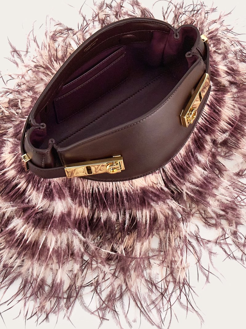 Ferragamo | Women's Hug Soft Crossbody Bag With Feathers - Oxblood/Blush