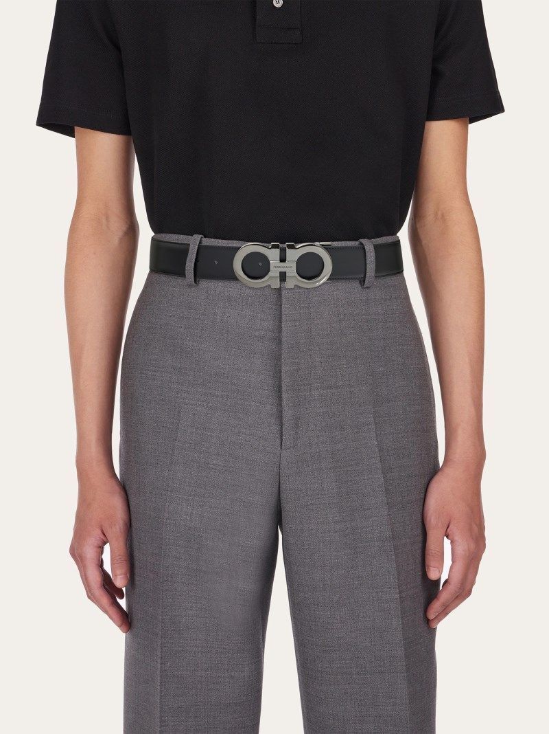 Ferragamo | Men's Reversible And Adjustable Gancini Belt - Midnight Blue/Black
