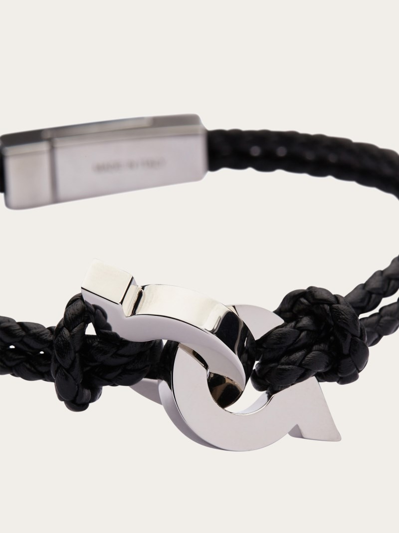 Ferragamo | Men's Bracelet With Intertwined Gancini - Black (Size 19)