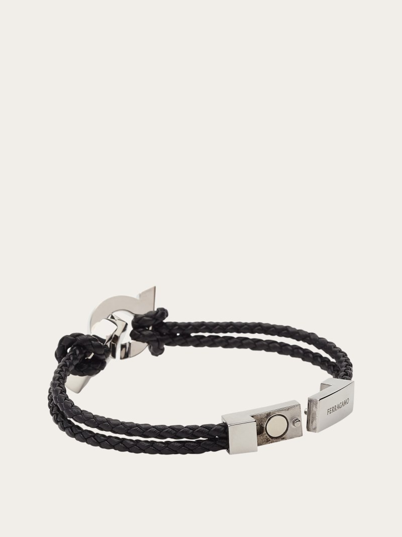 Ferragamo | Men's Bracelet With Intertwined Gancini - Black (Size 19)