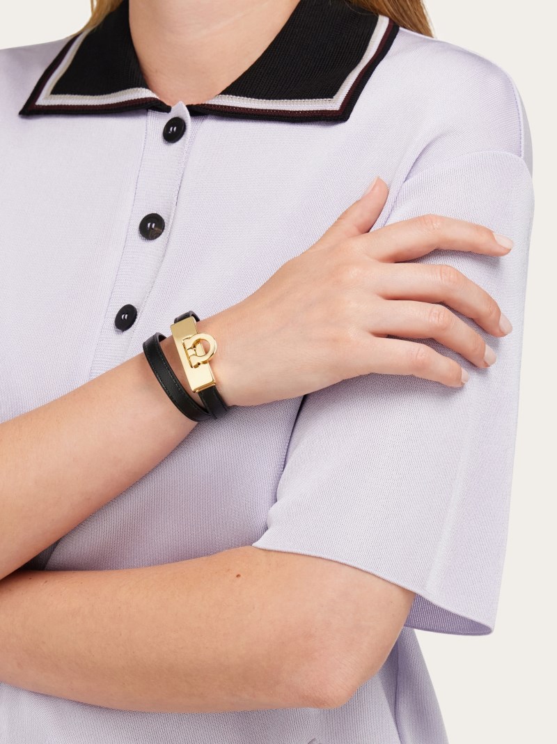 Ferragamo | Women's Gancini Double Twist Bracelet - Black (Size 17)