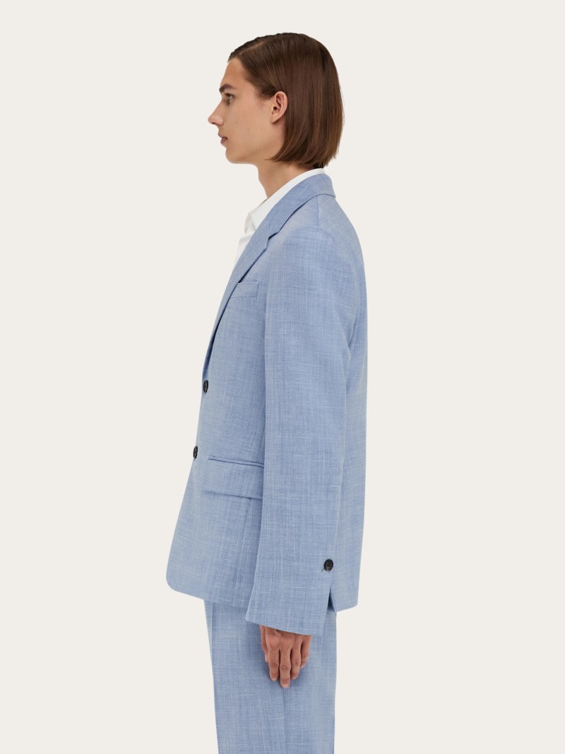 Ferragamo | Men's Single Breasted Blazer - Denim/White