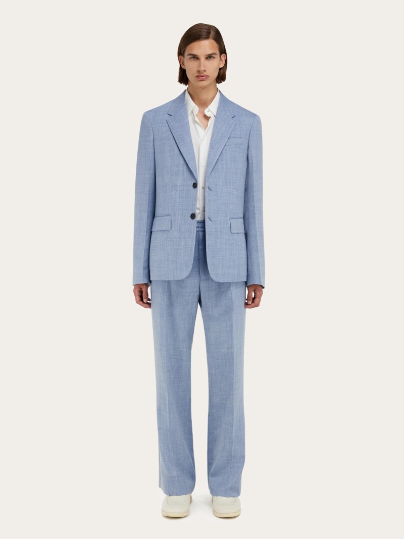 Ferragamo | Men's Single Breasted Blazer - Denim/White