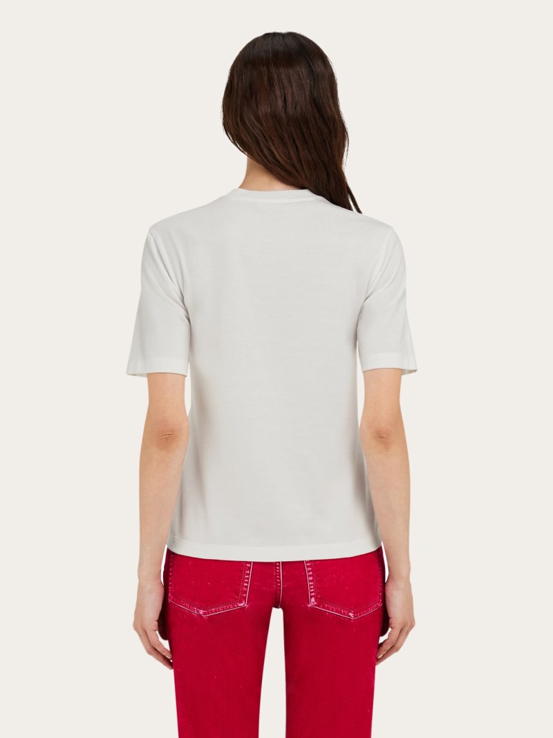 Ferragamo | Women's Short Sleeved T-Shirt With Cursive Logo Detail - White/Black/Red