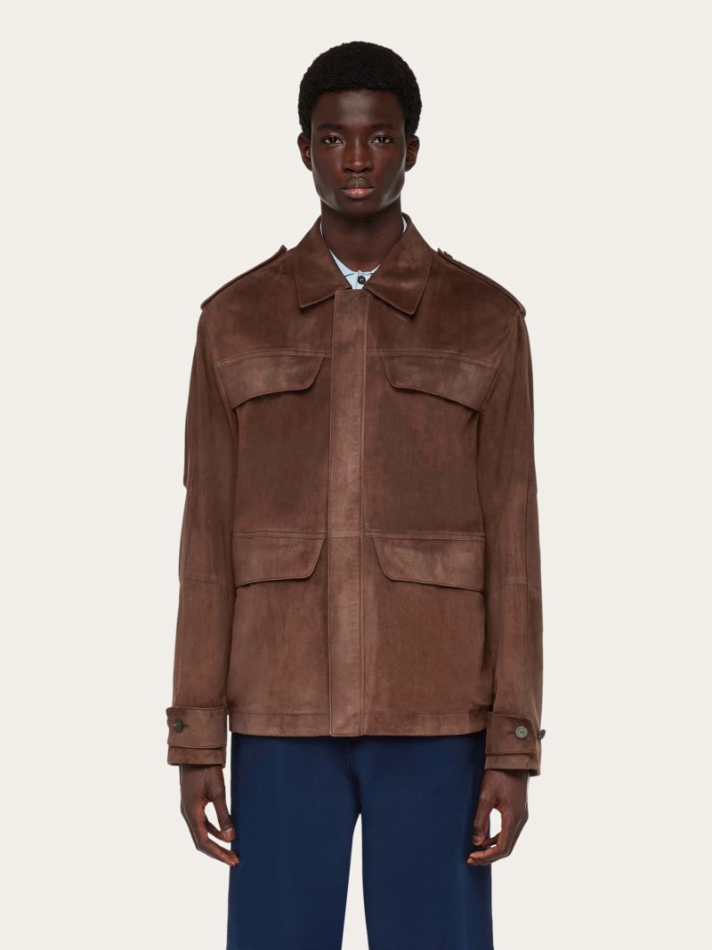 Ferragamo | Men's Suede Saharan Jacket - Espresso