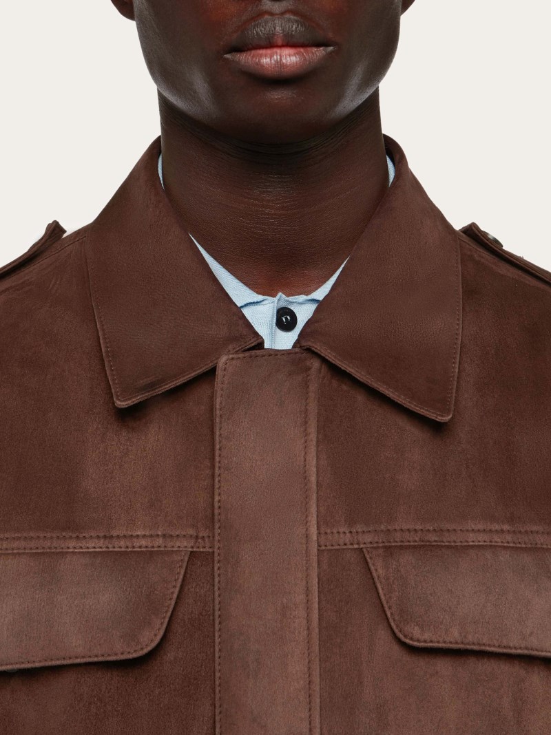 Ferragamo | Men's Suede Saharan Jacket - Espresso