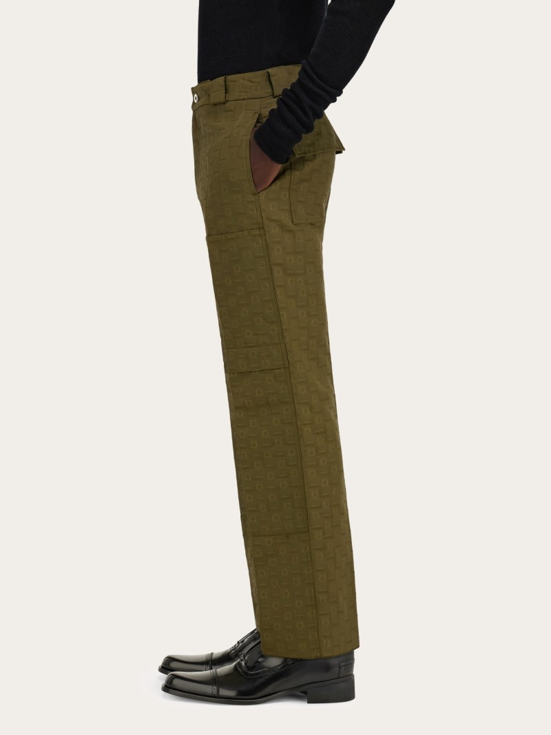 Ferragamo | Men's Monogram Trouser - Olive Green