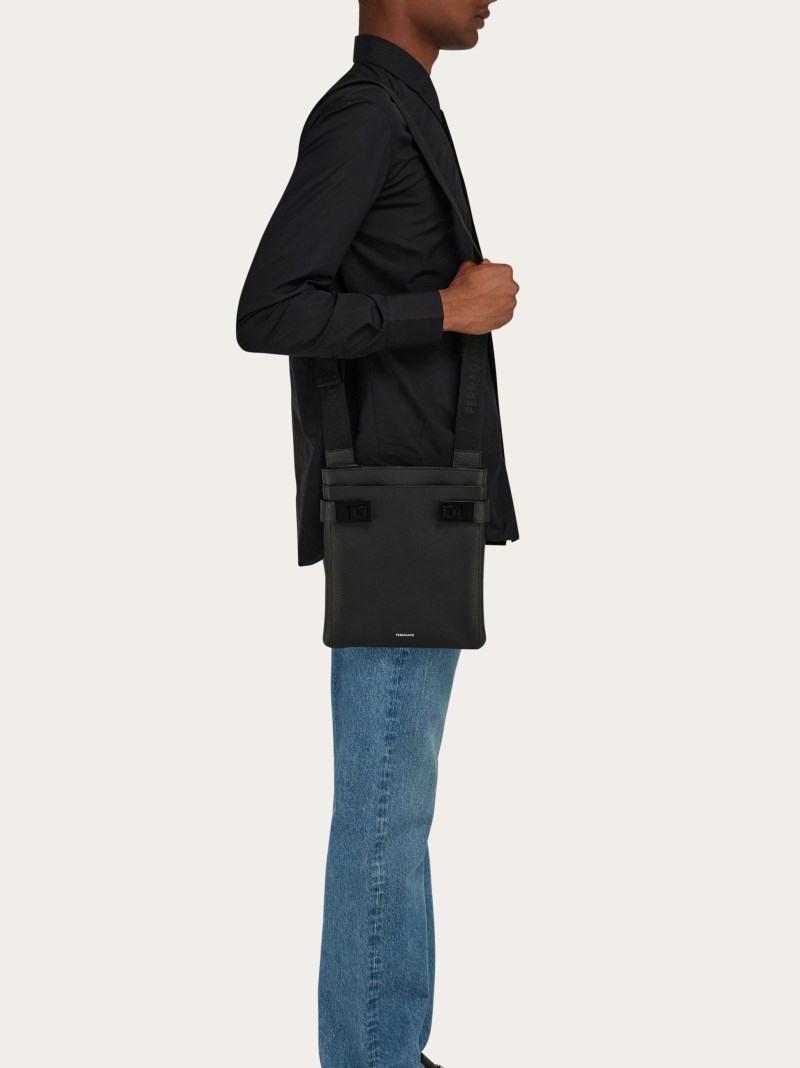 Ferragamo | Men's Shoulder Bag With Gancini Buckles - Black