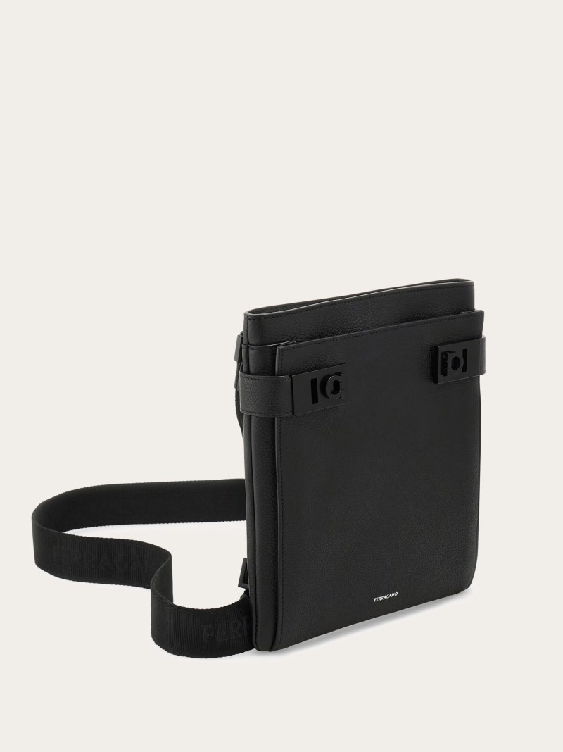 Ferragamo | Men's Shoulder Bag With Gancini Buckles - Black