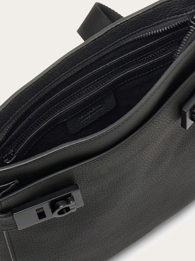 Ferragamo | Men's Shoulder Bag With Gancini Buckles - Black