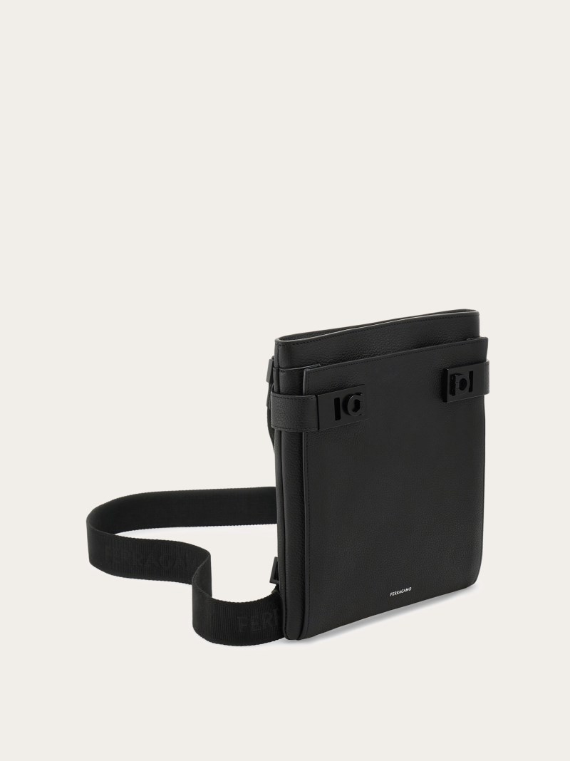 Ferragamo | Men's Shoulder Bag With Gancini Buckles - Black