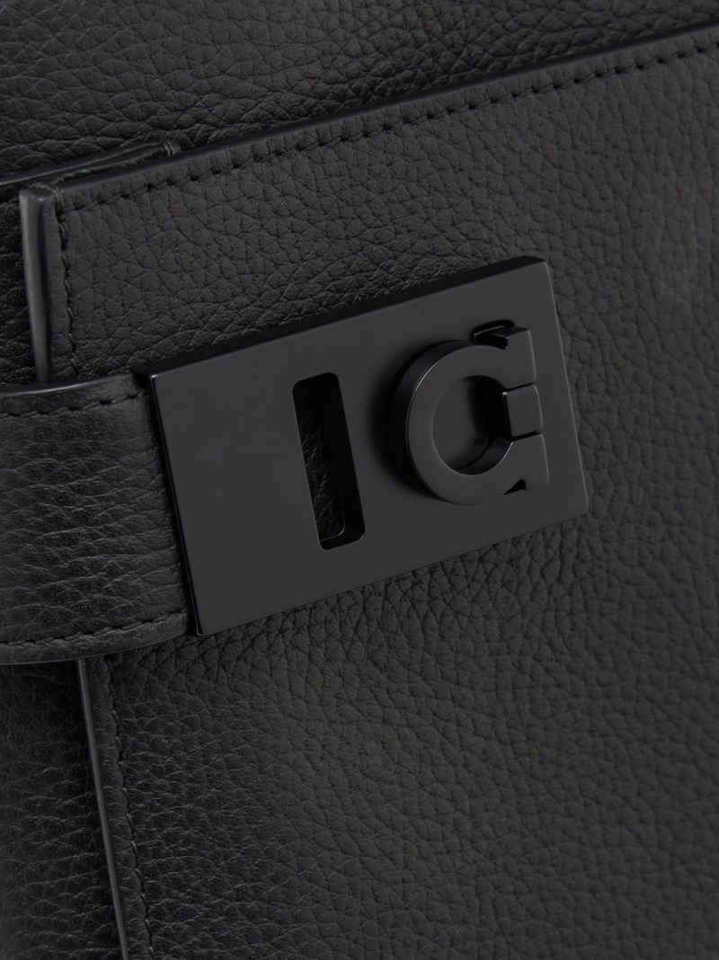 Ferragamo | Men's Shoulder Bag With Gancini Buckles - Black