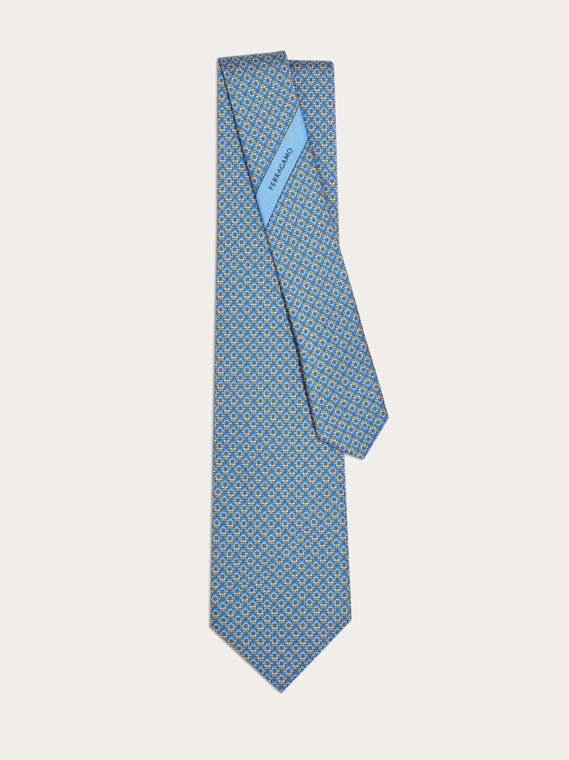Ferragamo | Men's Gancini Print Silk Tie - Royal Blue/Yellow