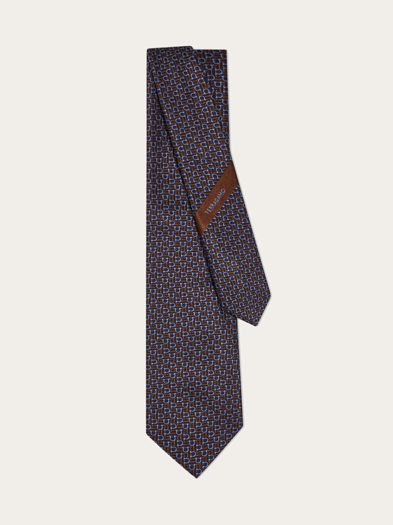 Ferragamo | Men's Jacquard Tie With Diagonal Gancini - Bronze