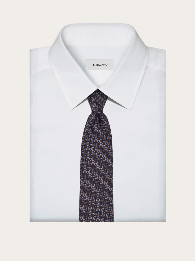 Ferragamo | Men's Jacquard Tie With Diagonal Gancini - Bronze