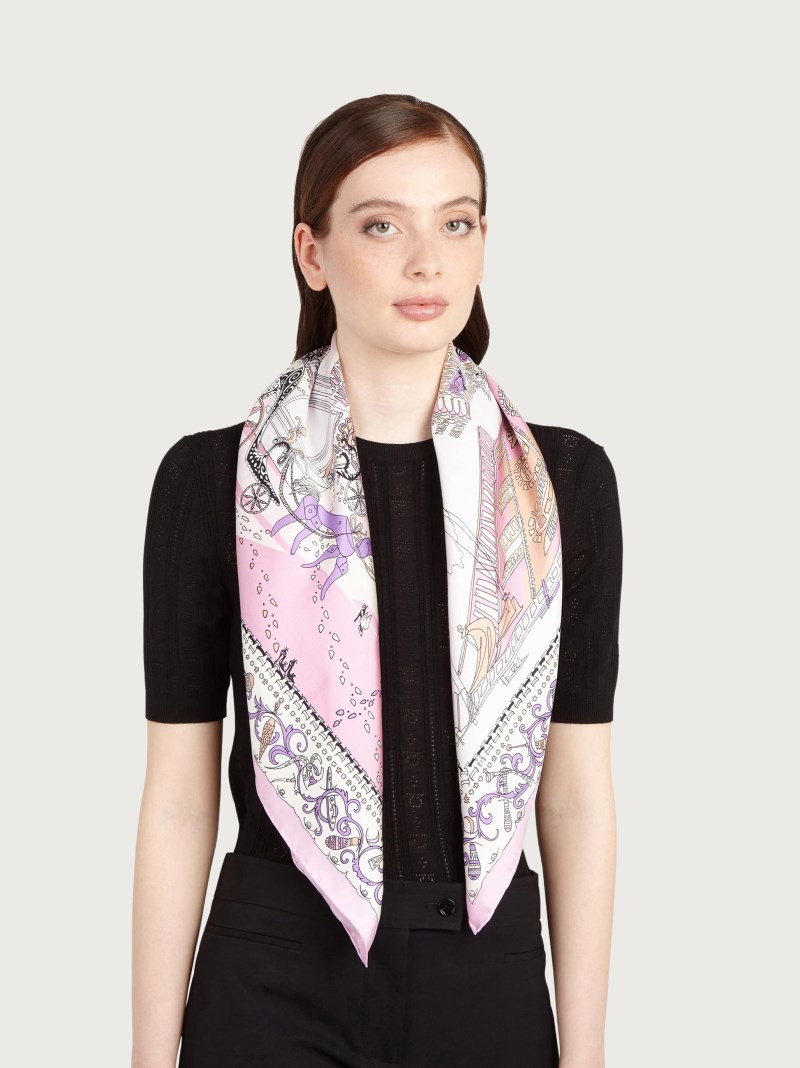 Ferragamo | Women's Palazzo Spini Feroni Print Silk Foulard - Pink/Ivory