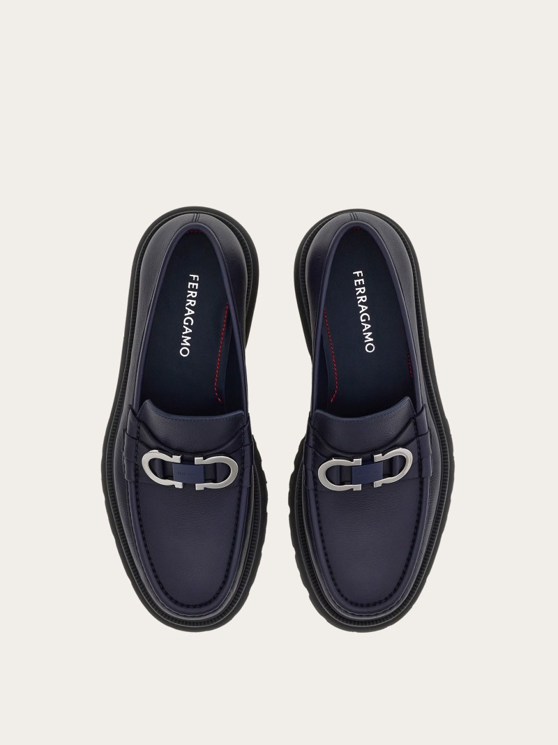 Ferragamo | Men's Moccasin With Gancini Ornament - Navy Blue