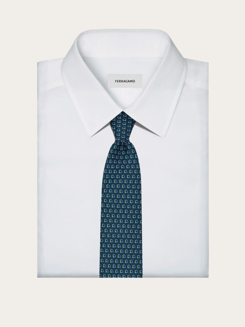 Ferragamo | Men's Gancini Jacquard Tie - Dark Green