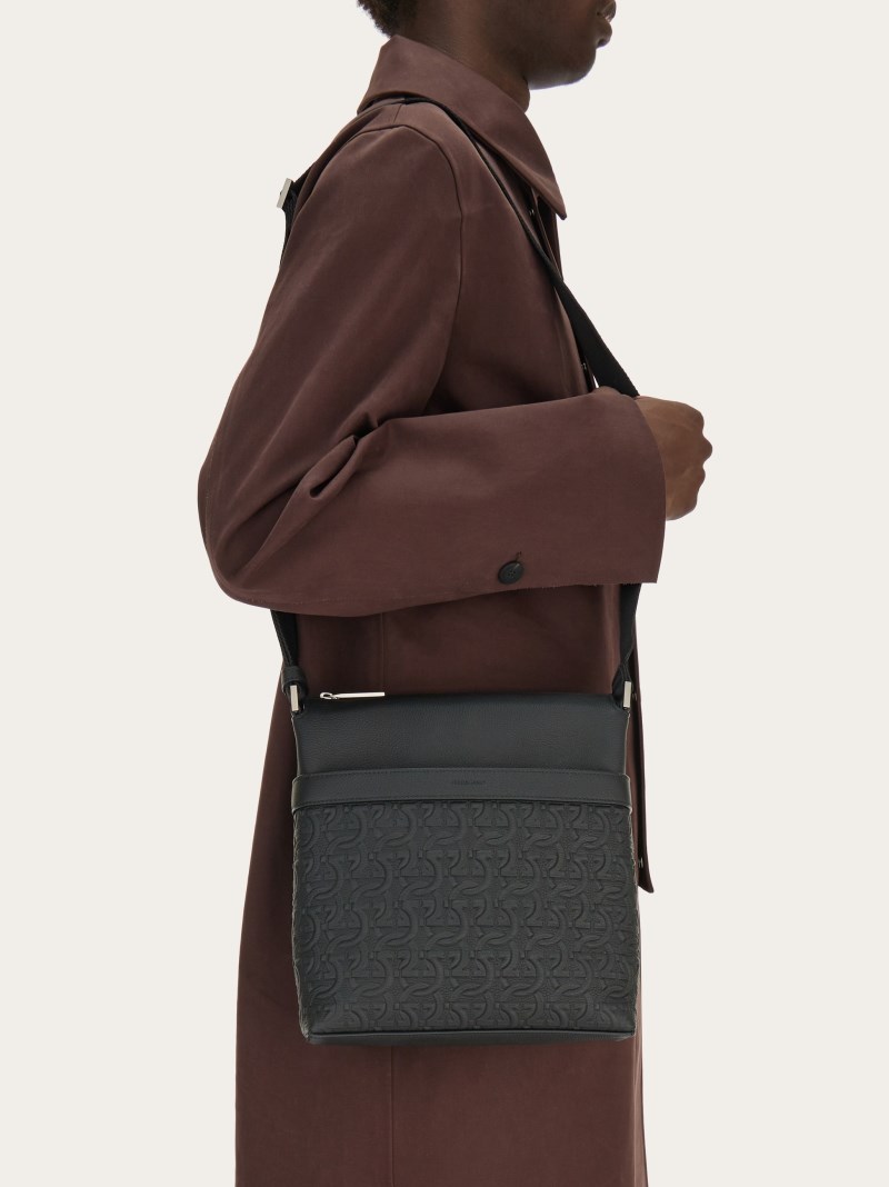 Ferragamo | Men's Embossed Gancini Crossbody Bag - Black
